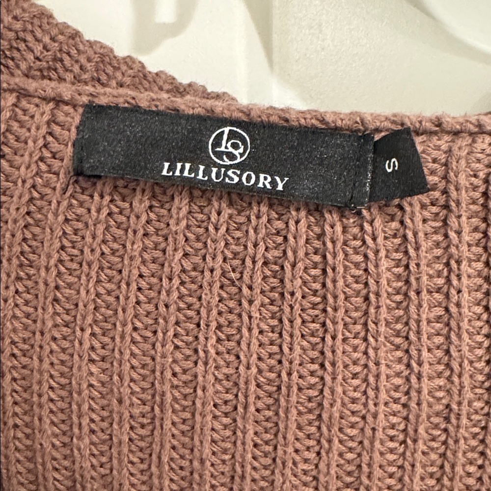 Amazon Lillusory Crew Neck Zip Up Sweater, 100% Cotton, Brown Nutmeg, Size Small - Picture 4 of 5